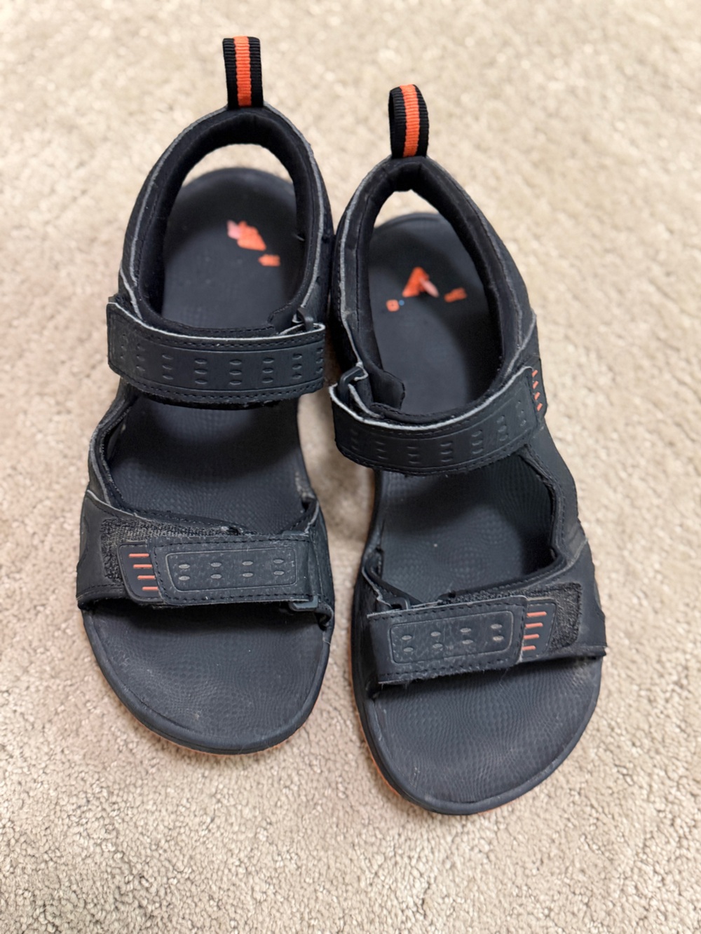 Women’s Black Strappy Sport Sandals with Orange Accent